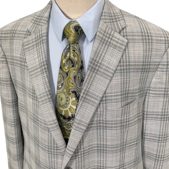 Joseph Abboud Blazer Mens 50R Gray Blue Glen Plaid Statement Timeless Heritage